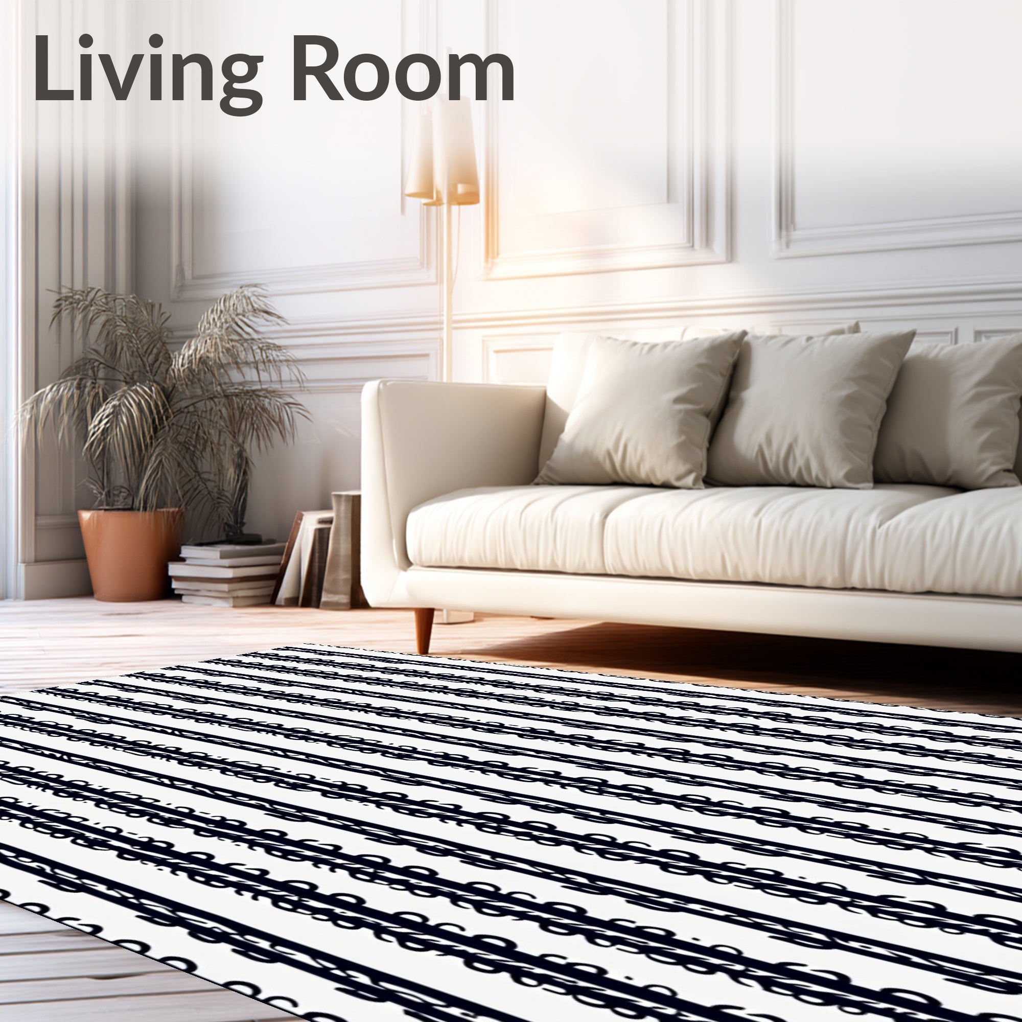 Navy White Vertical Abstract Stripe Rug