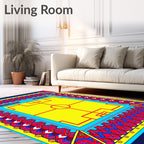 Bold Red Yellow Geometric Soccer Field Rug