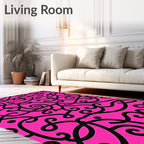 Hot Pink Black Swirl Continuous Line Rug