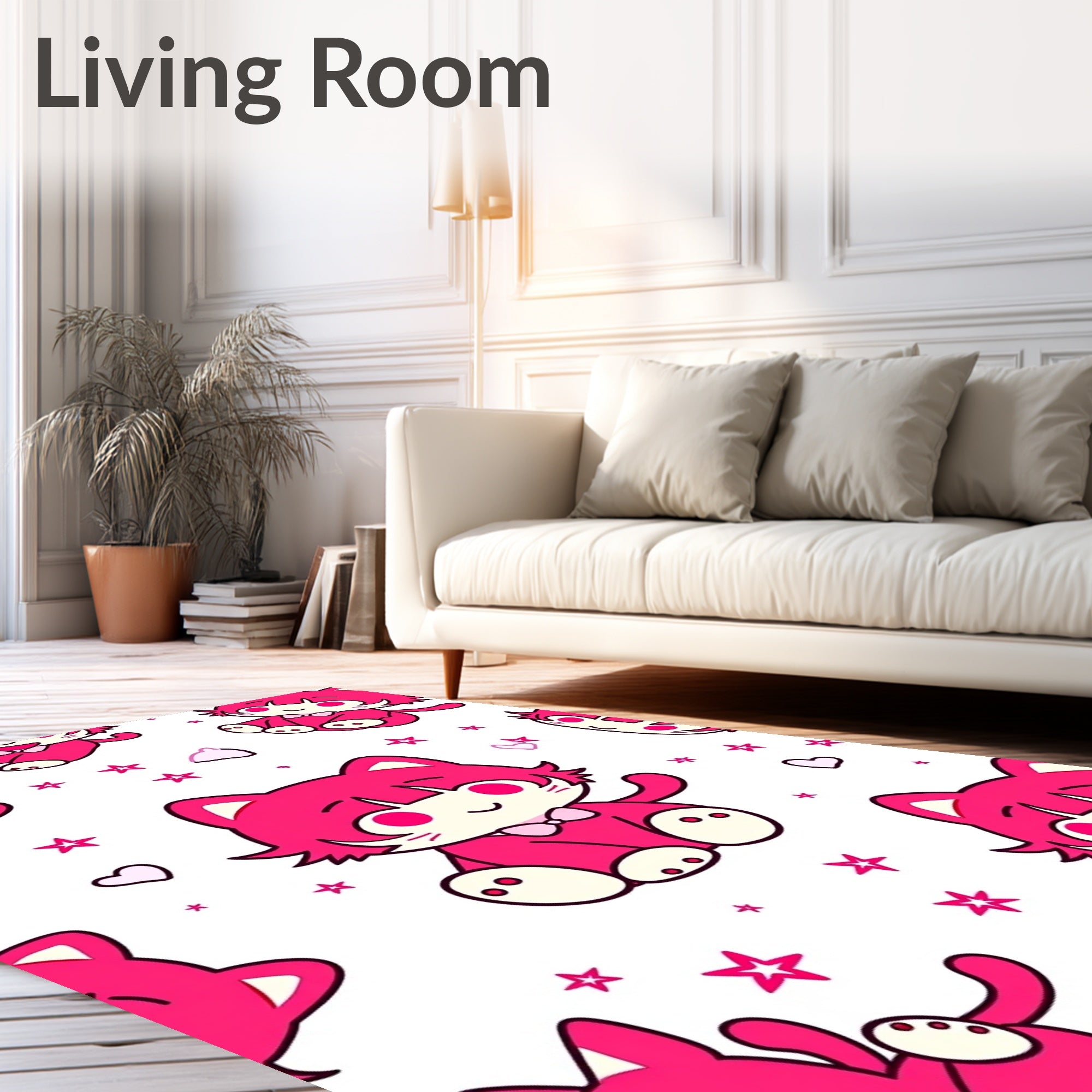 Kawaii Pink Kitty Star Hearts Rug