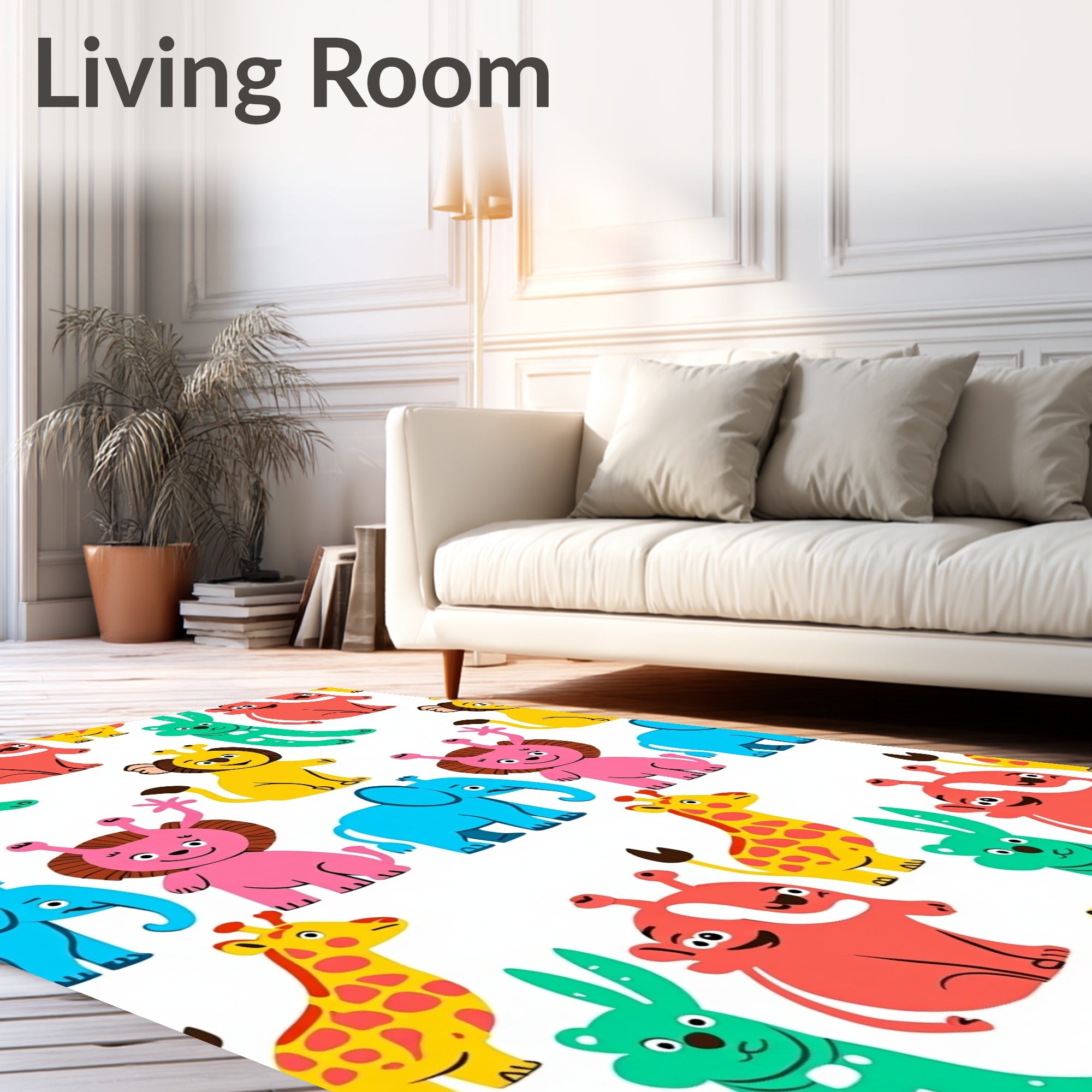 Jazzy Safari Animals Bright Color Collection Rug
