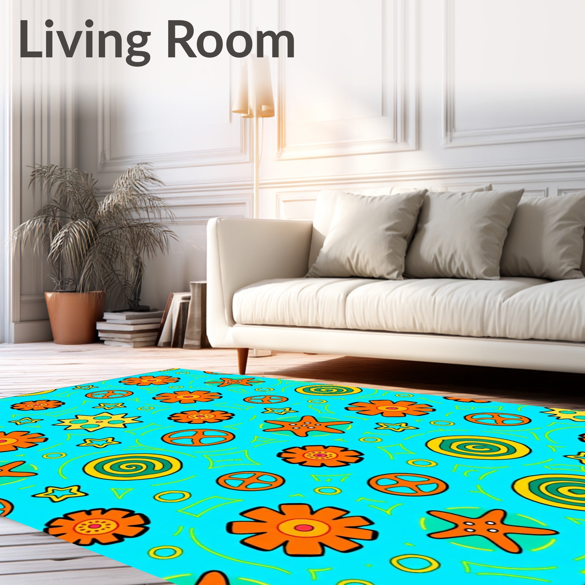 Funky Orange Starfish Swirls Rug