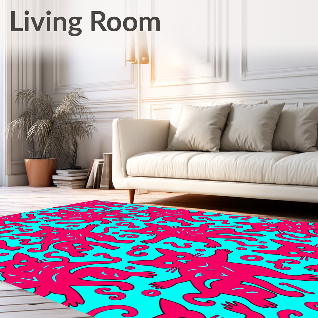 Radical Pink Feline Aqua Swirls Rug