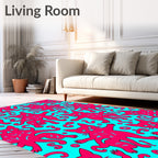 Radical Pink Feline Aqua Swirls Rug