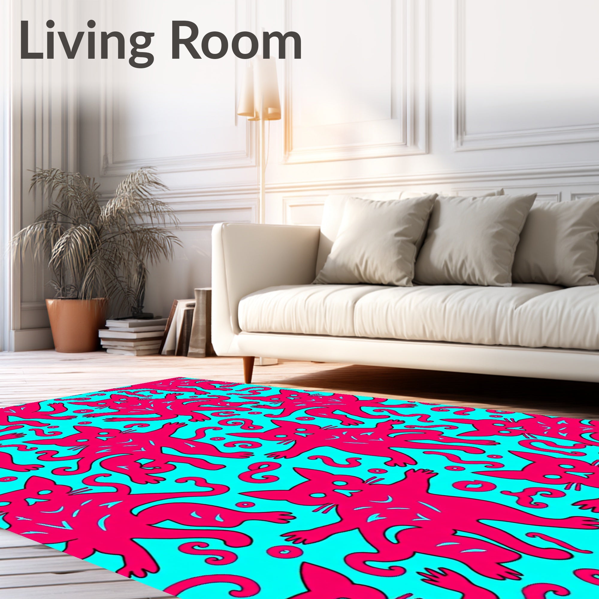 Radical Pink Feline Aqua Swirls Rug