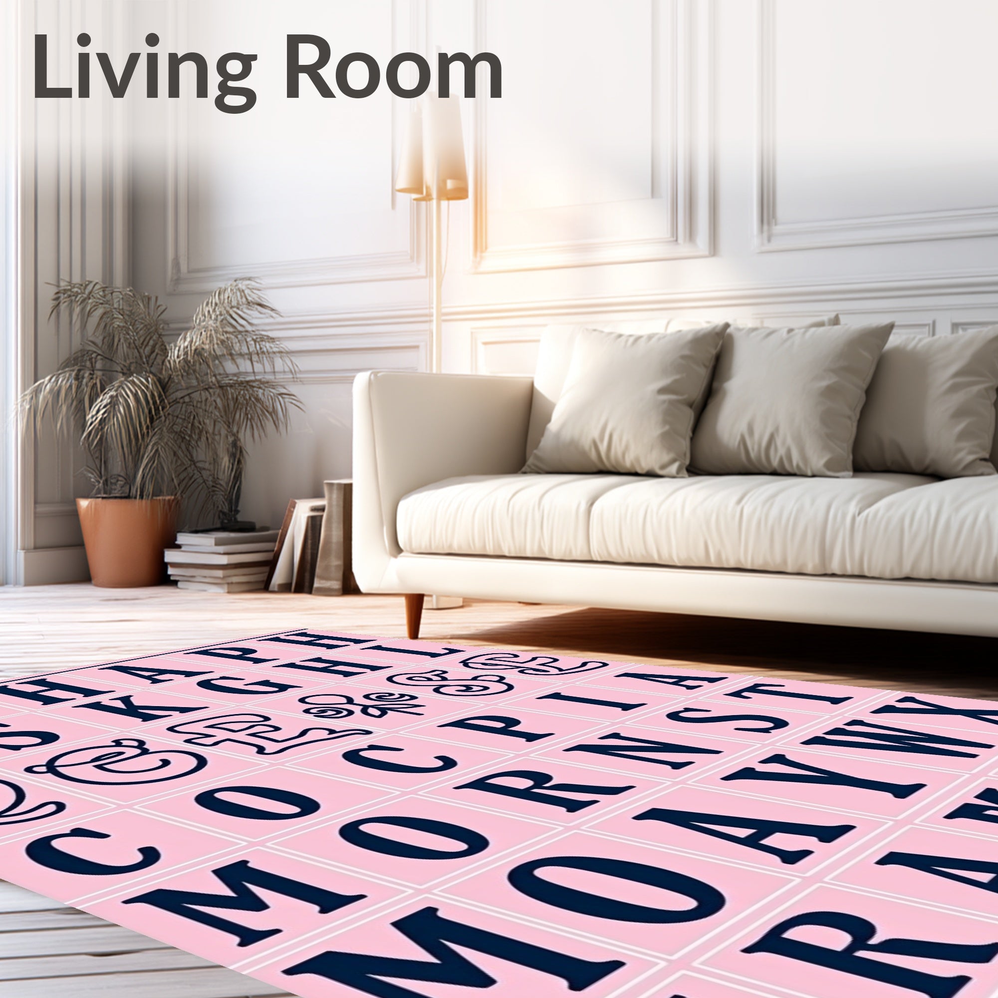 Pink Alphabetic Script Arrangement Rug