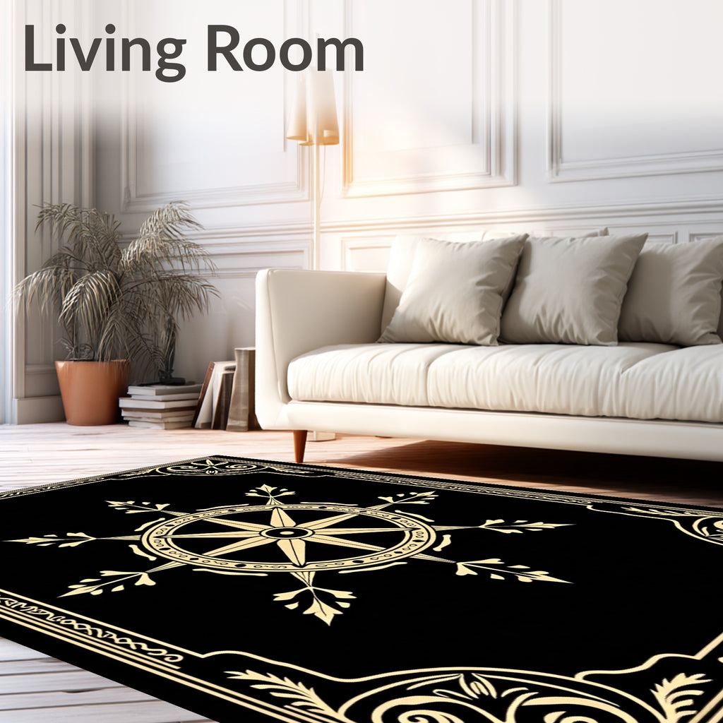 Ornate Golden Compass Emblem Rug
