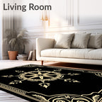 Ornate Golden Compass Emblem Rug