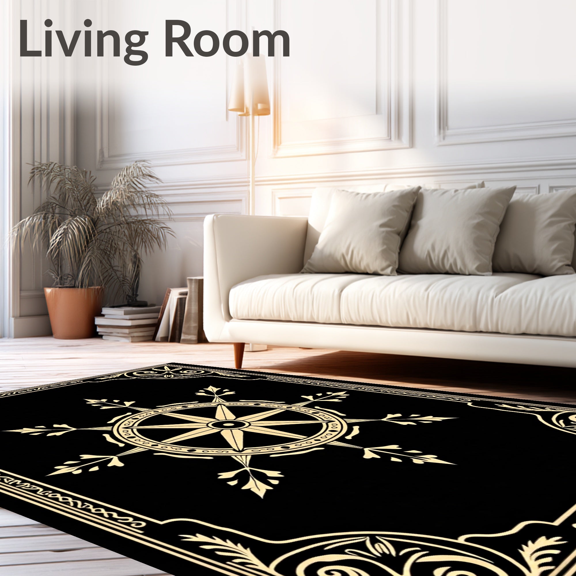 Ornate Golden Compass Emblem Rug