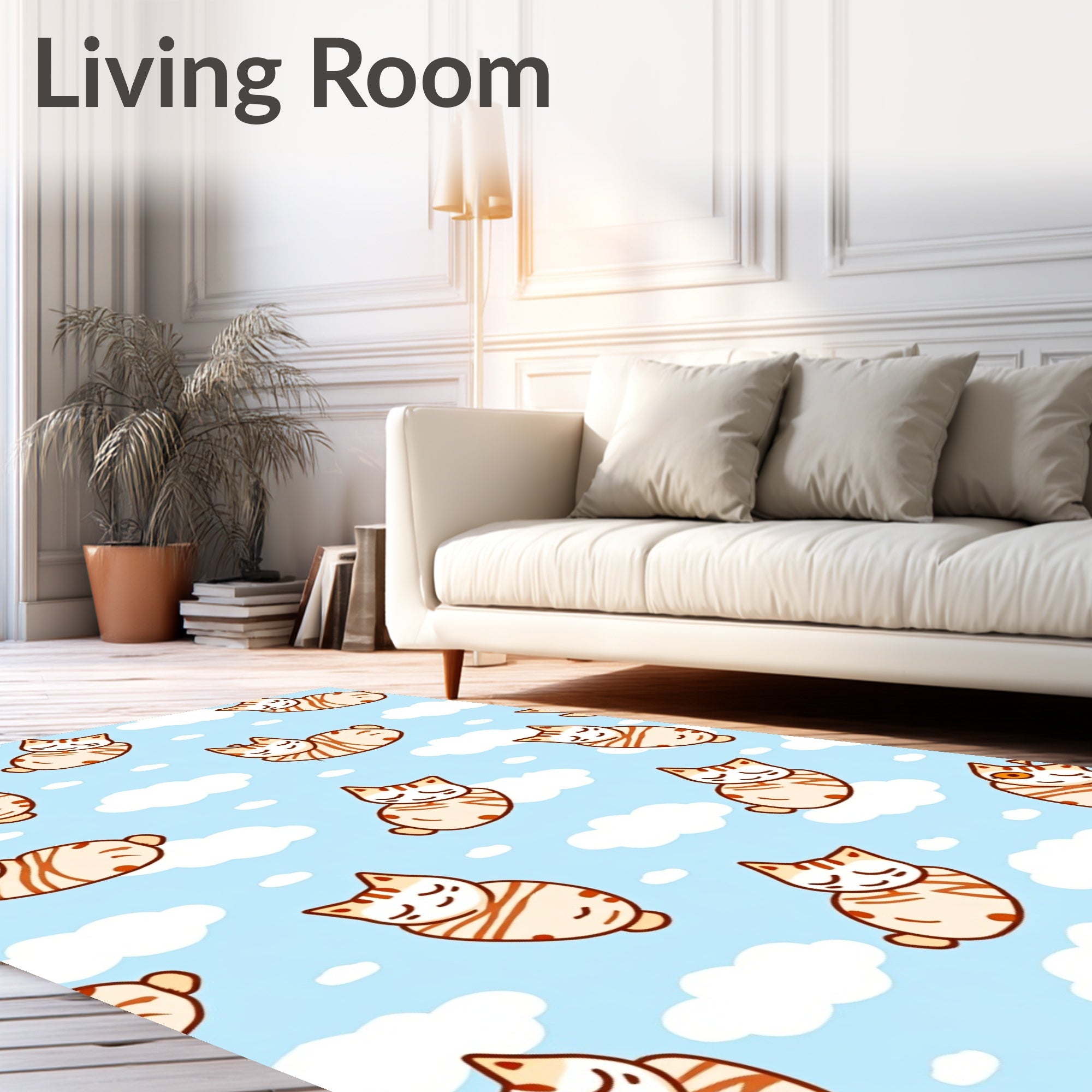 Cute Sleeping Cats In Sky Clouds Rug