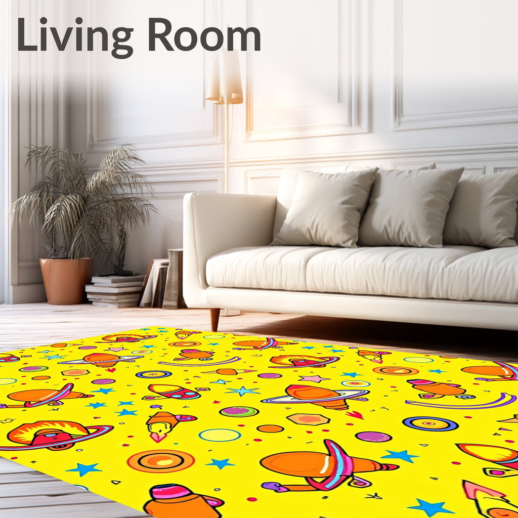Vibrant Yellow Space Fleet Rocket Rug