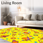 Vibrant Yellow Space Fleet Rocket Rug