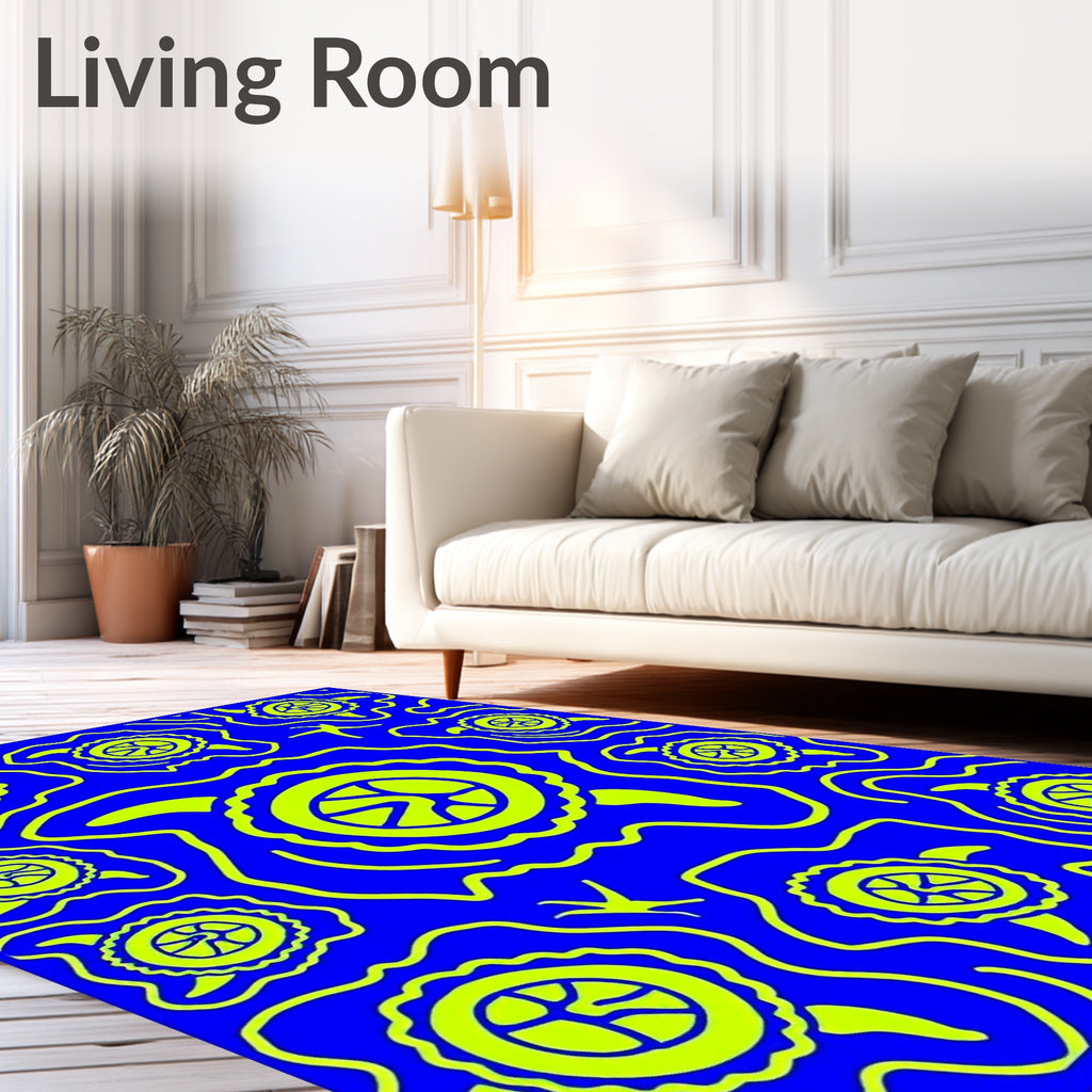 Electric Blue Yellow Turtle Swirl Rug