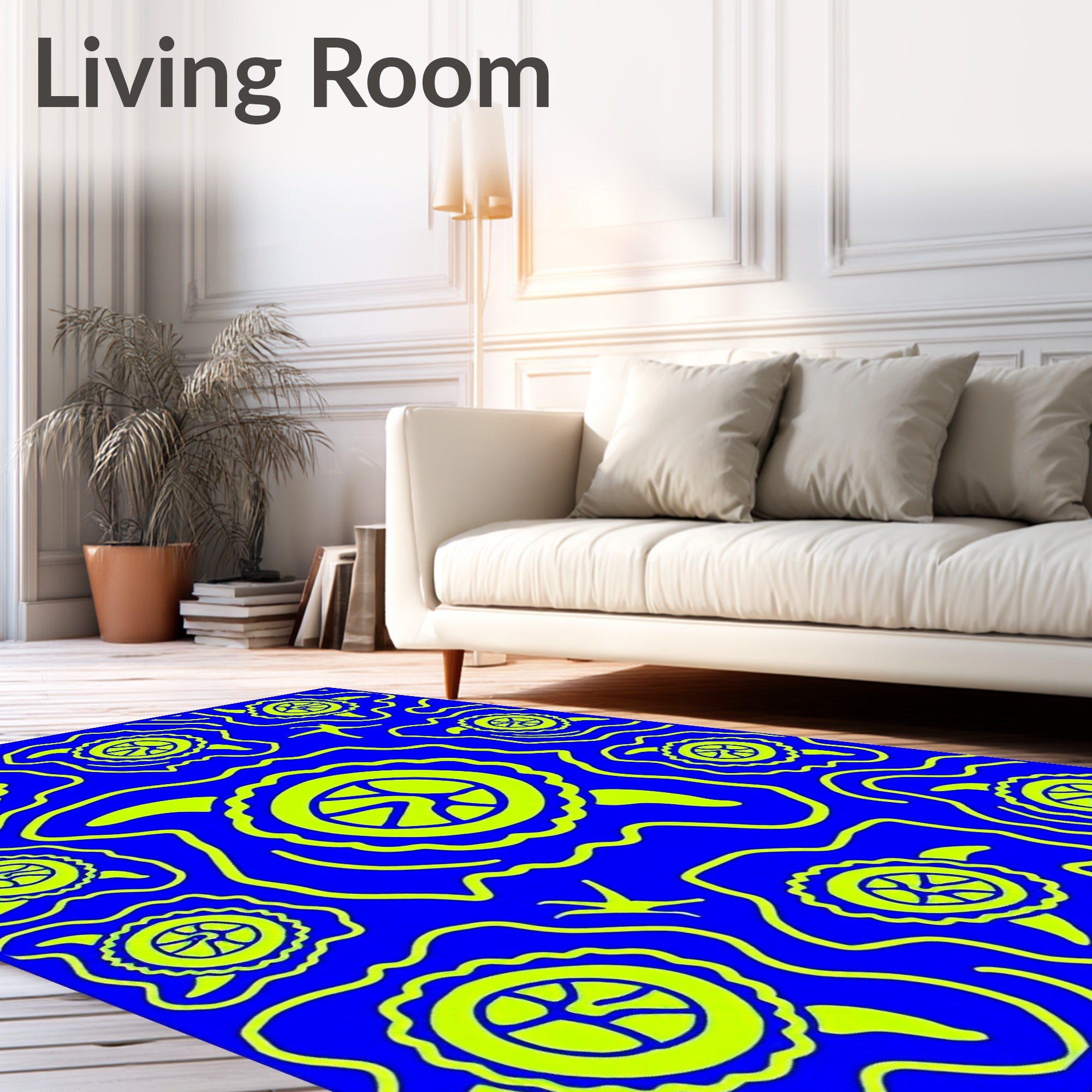Electric Blue Yellow Turtle Swirl Rug