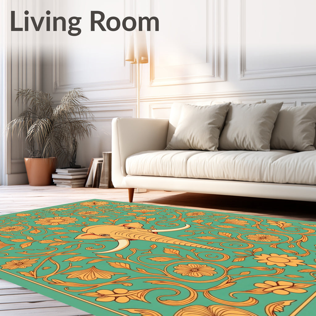 Golden Elephant Floral Medallion Rug