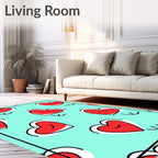 Red Heart Outline Aqua Background Rug