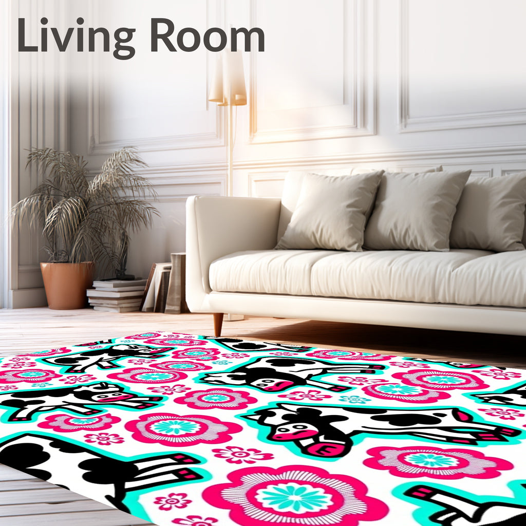 Playful Cows Floral Whimsy Rug