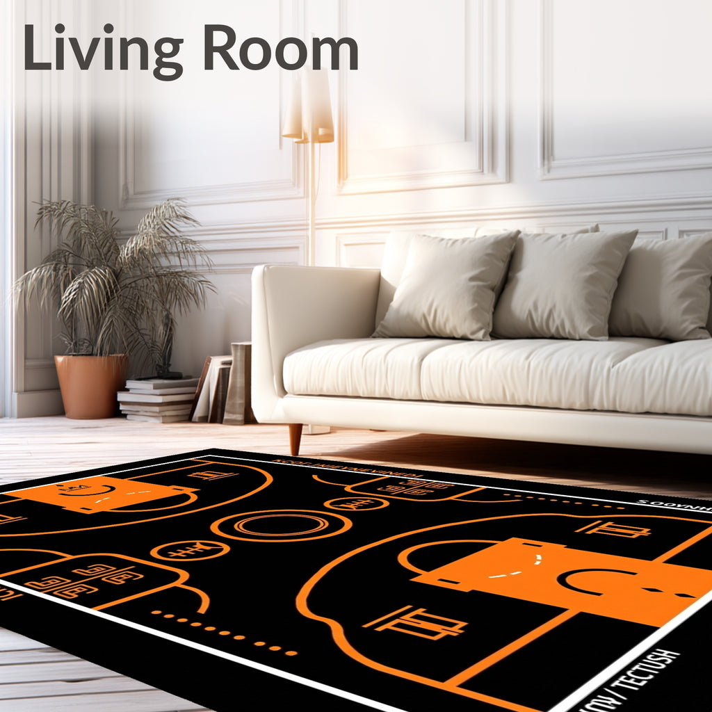 Orange Black Court Abstract Rug