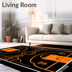 Orange Black Court Abstract Rug