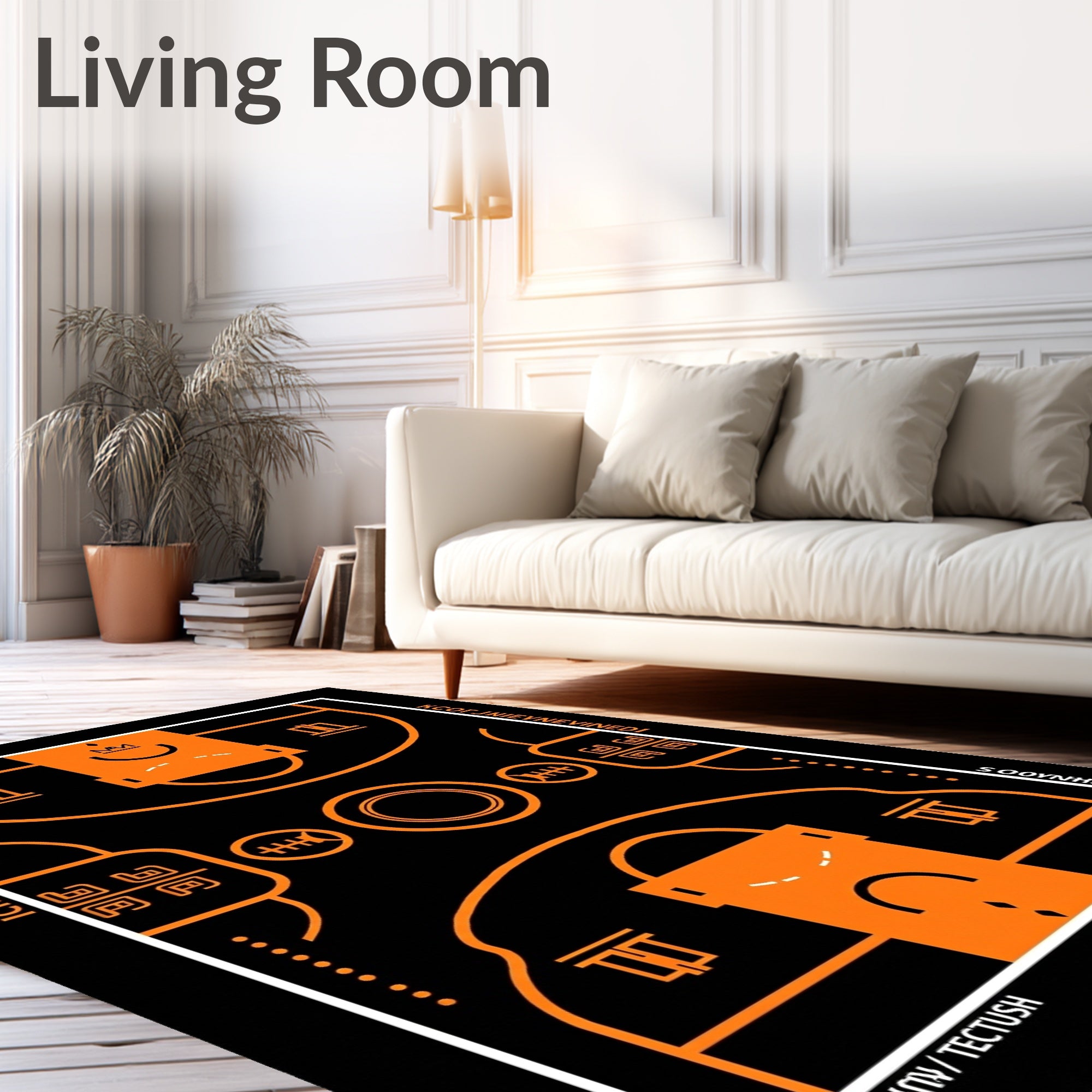 Orange Black Court Abstract Rug