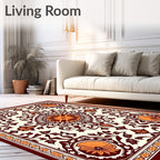Rich Orange Floral Symmetry Rectangle Rug