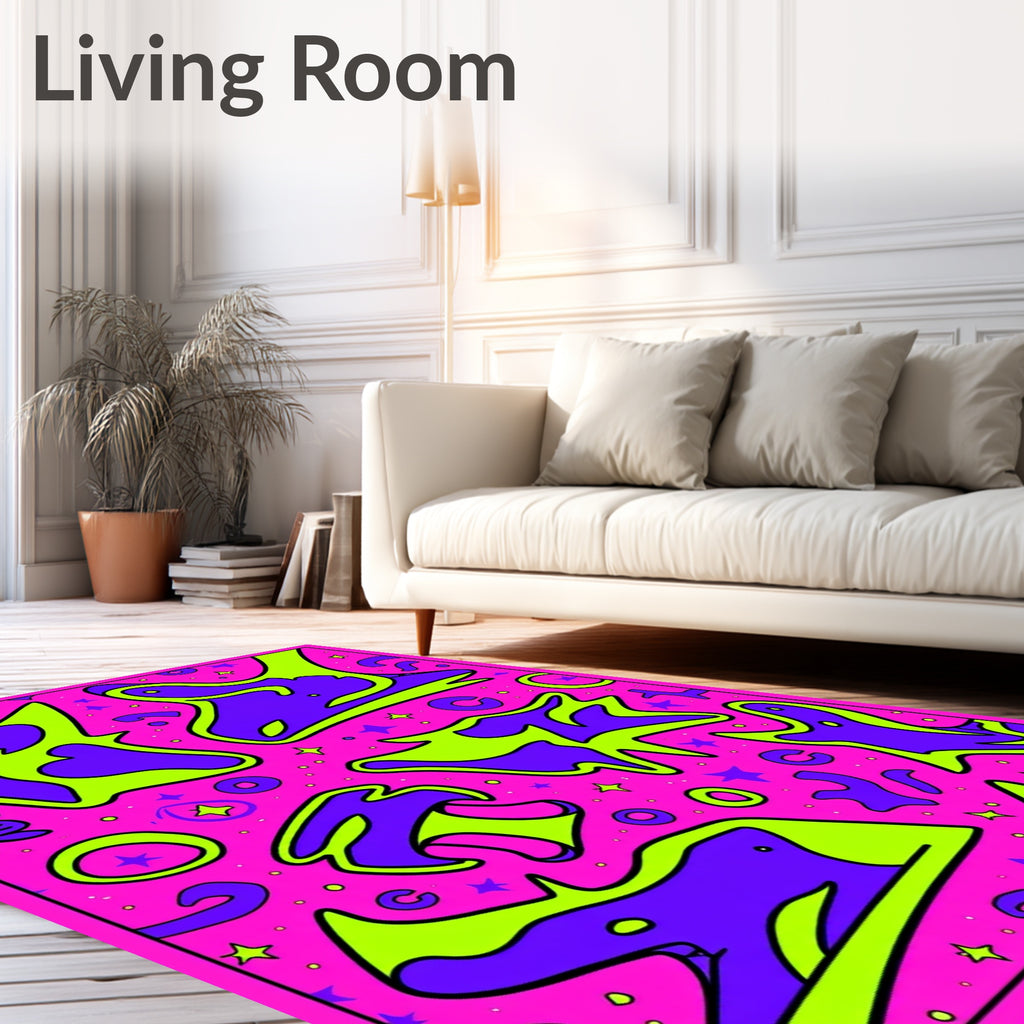 Vibrant Pink Purple Green Abstract Shapes Rug