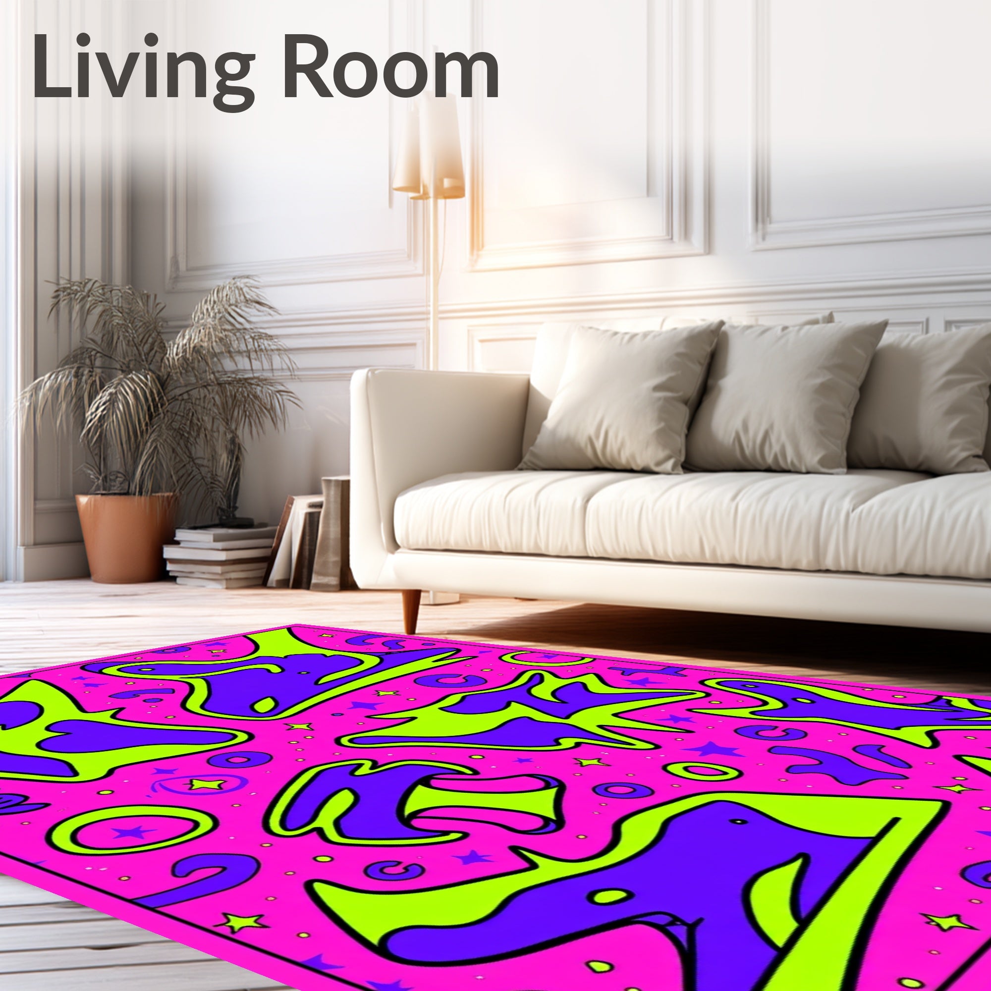 Vibrant Pink Purple Green Abstract Shapes Rug