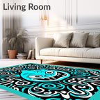 Whimsical Blue Feline Scary Swirls Rug