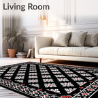 Black White Red Floral Medallion Rug