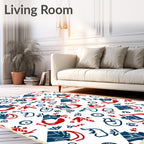 Festive Red Blue Whimsical Icons Rug