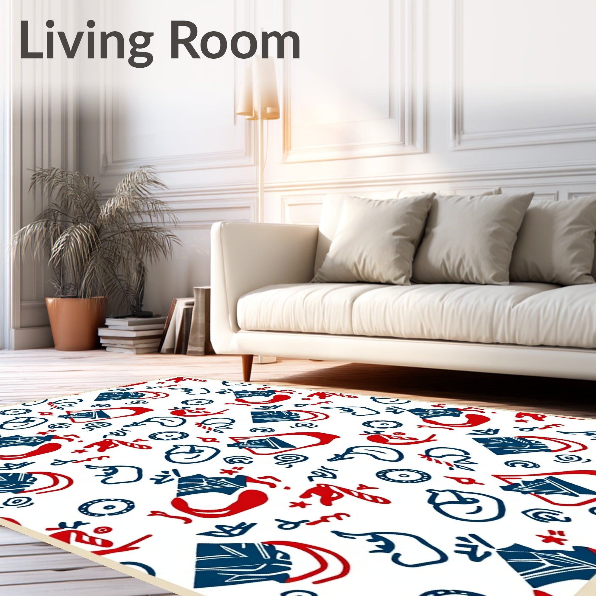 Festive Red Blue Whimsical Icons Rug