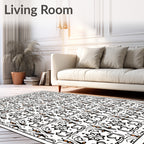 Black White Orange Floral Medallion Rug