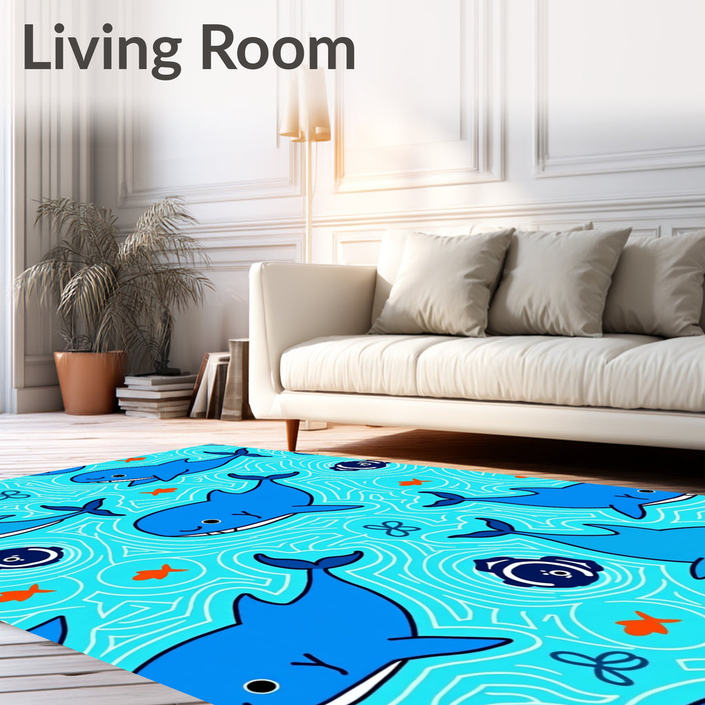 Blue Whales Under Ocean Waves Rug