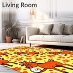 Cute Orange Giraffe Floral Meadow Rug