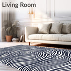 Modern Navy White Wavy Line Rug