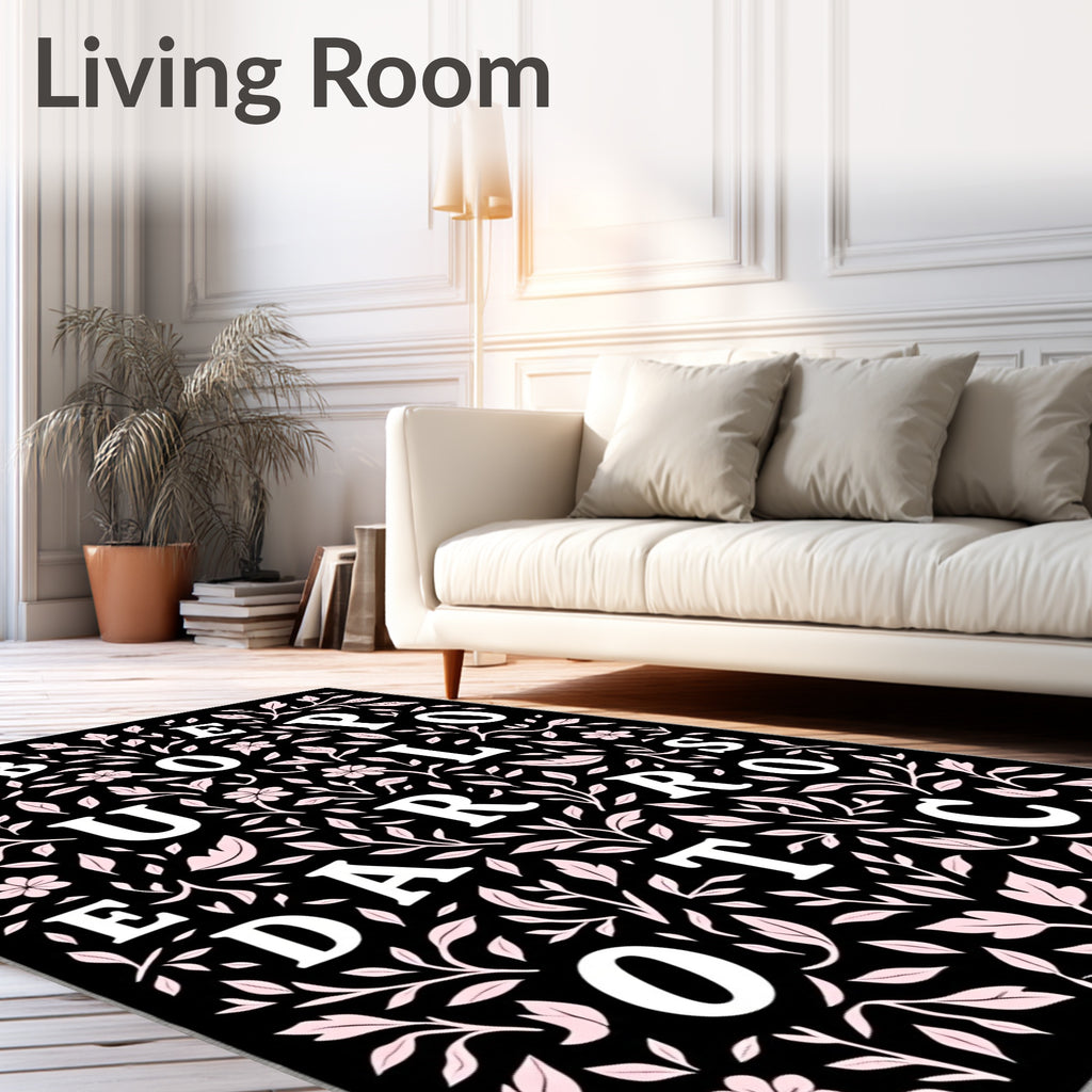 Black Floral Scroll Pop Art Rug