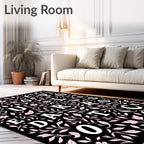 Black Floral Scroll Pop Art Rug