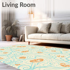 Cream Aqua Orange Seashell Swirls Rug