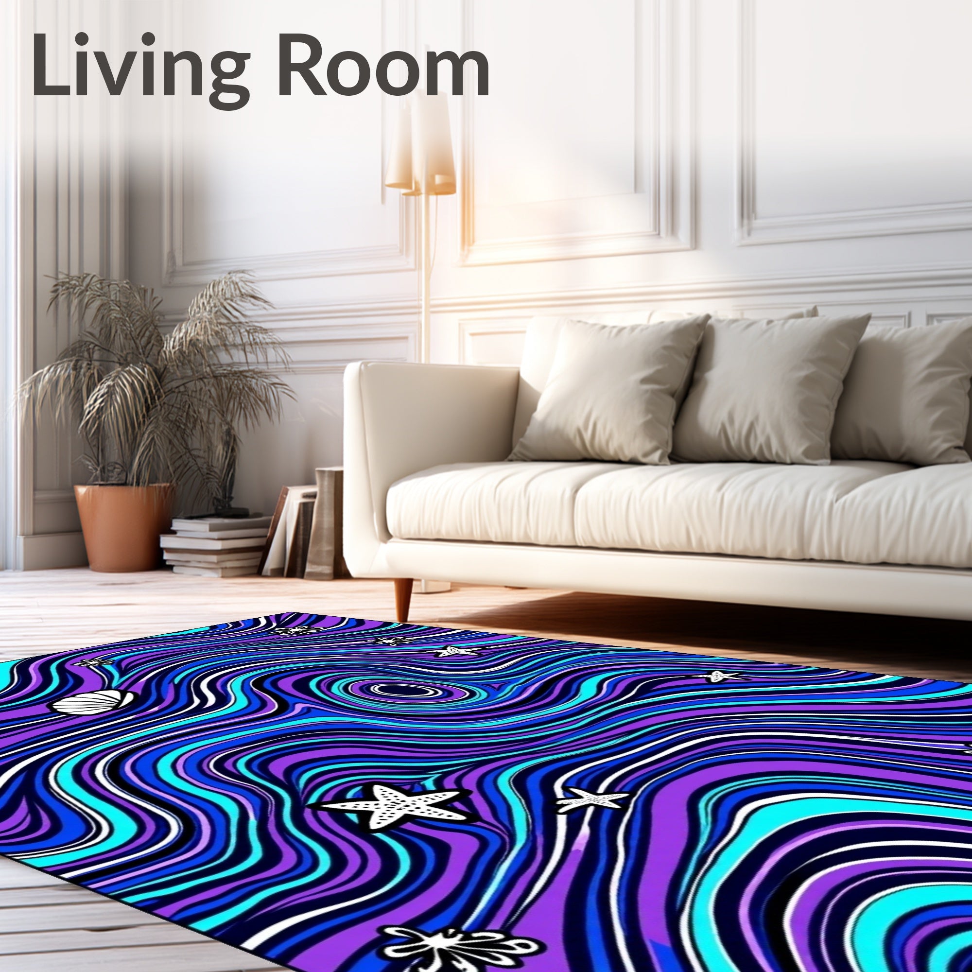Vibrant Purple Blue Swirl Starfish Rug