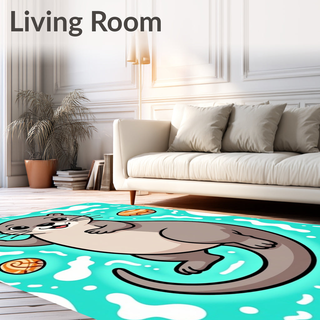 Cute Otter With Seashells And Waves Rug