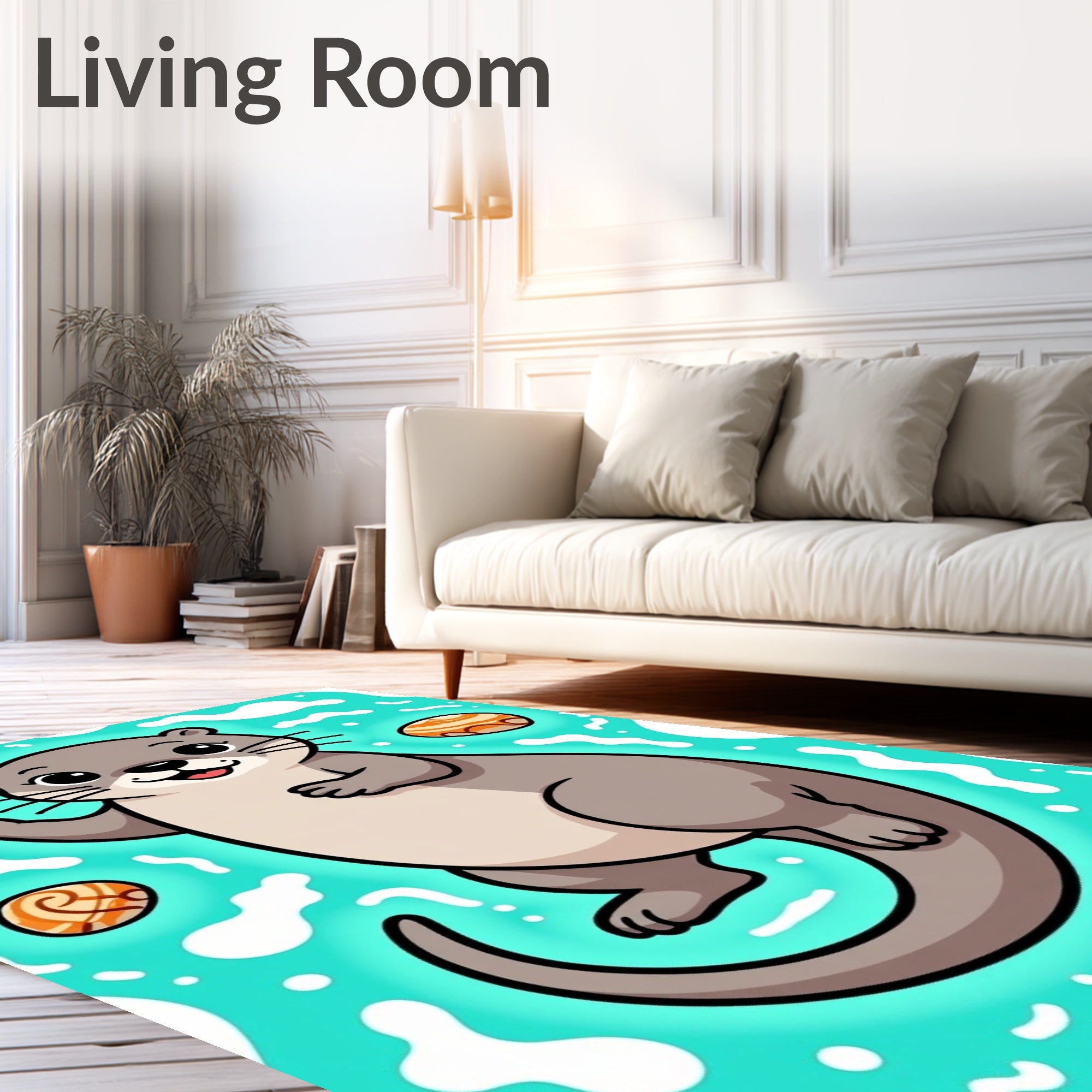 Cute Otter With Seashells And Waves Rug