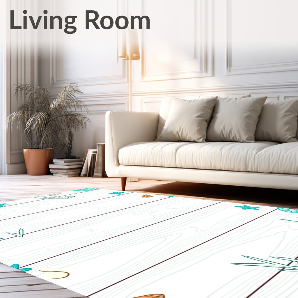 Coastal White Seashell Starfish Coral Rug