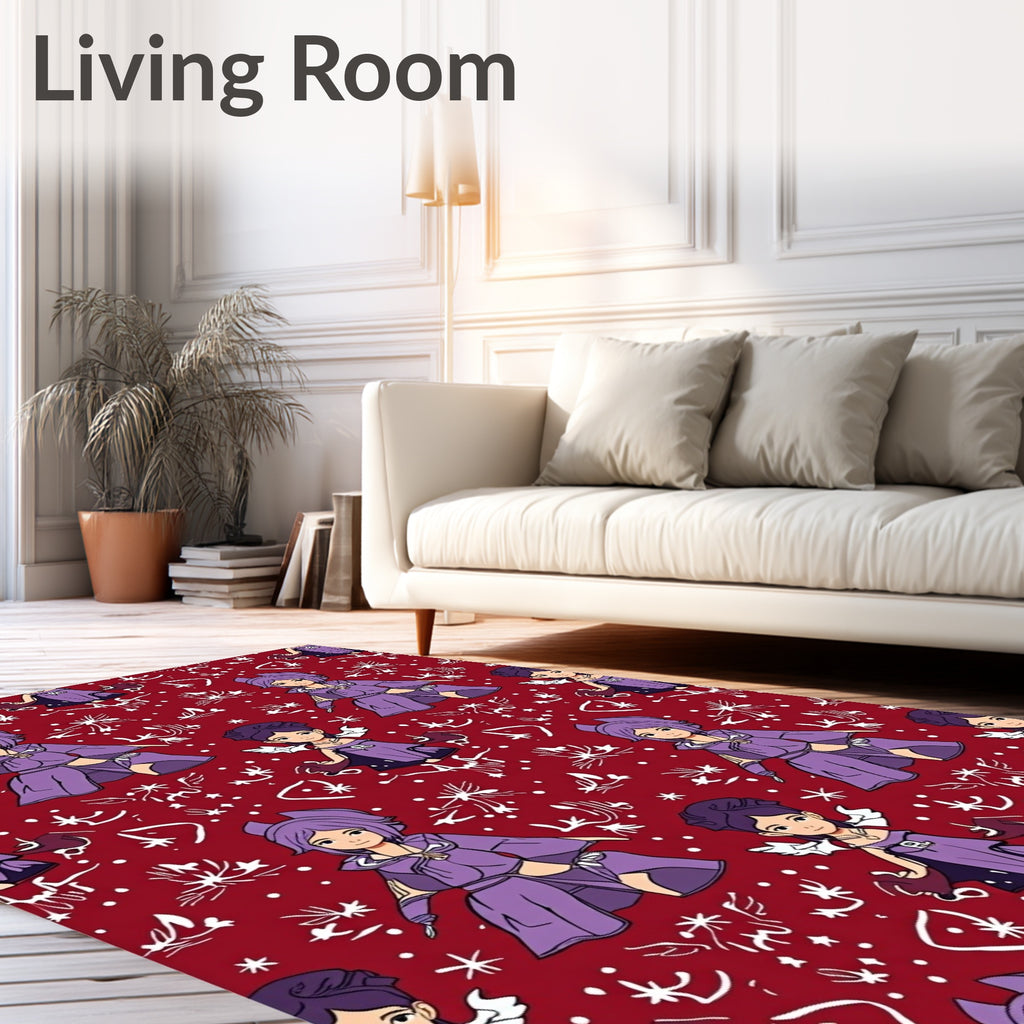 Red Purple Anime Whimsical Characters Rug