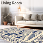 Navy Blue Bear Woodland Landscape Border Rug