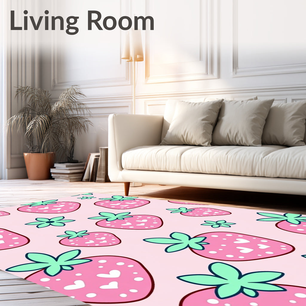 Pink Strawberry Hearts Floral Patchwork Rug