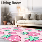 Pink Strawberry Hearts Floral Patchwork Rug
