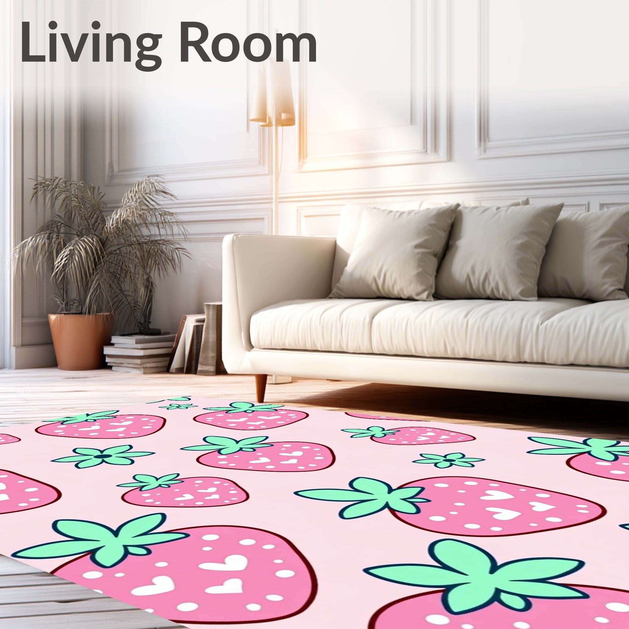 Pink Strawberry Hearts Floral Patchwork Rug