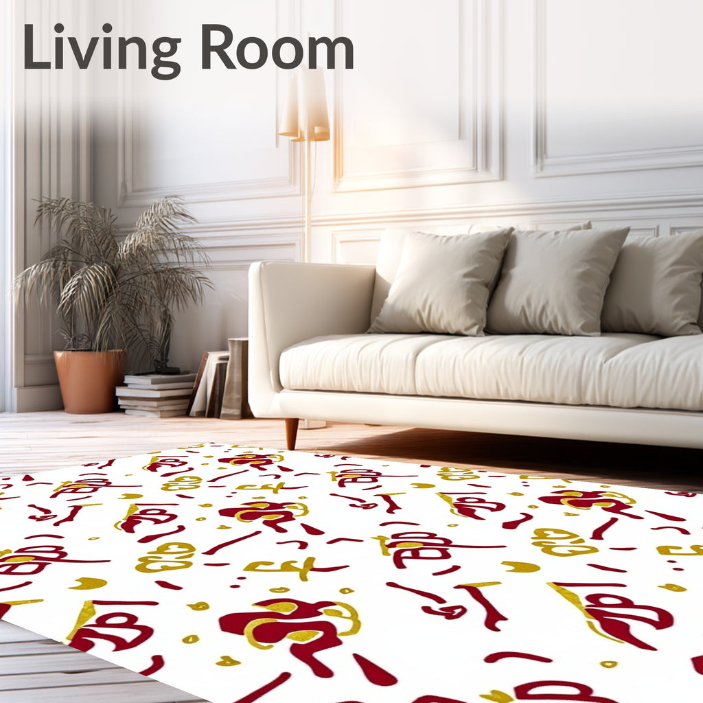 Crimson Gold Abstract Calligraphy Rug