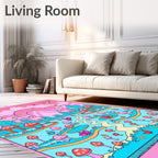 Whimsical Pink Red Mushroom Garden Rug