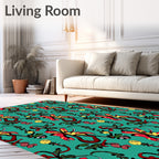 Red Yellow Teal Floral Swirl Rug
